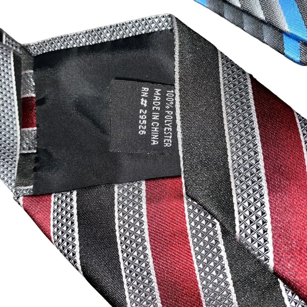 New NWOT Retro Men's Bundle Set of 3 Red Blue Gray Striped Geometric Neck Ties